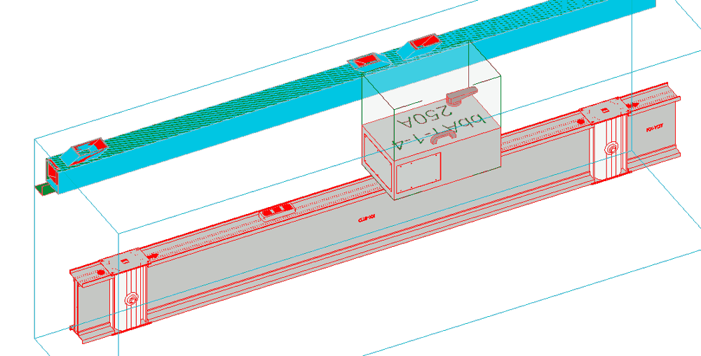 Revit-model van een railkoker met aftakkast (TOB) en kabelgoot